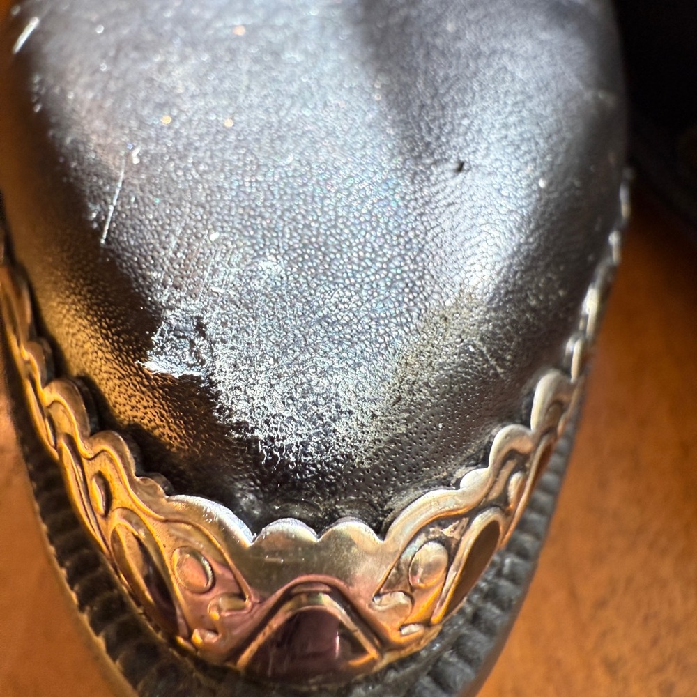Leather Boots Western Vintage Cowboy Cowgirl Black Zodiac 90s Silver Onyx - Picture 8 of 14